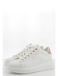 Sale karl lagerfeld baskets compensées femme kapri maison karl lace cuir blanc rose gold