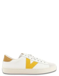 victoria Baskets de ville Femme Berlin Piel & Serraje Cuir Blanc/Jaune