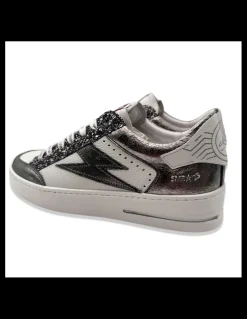 Discount semerdjian Baskets De Ville Femme Noubar Cuir Blanc/ Noir Pailleté