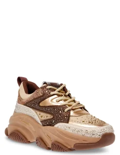 Discount steve madden Baskets de ville Femme privy sneaker Doré/Marron