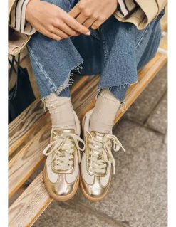 Hot schmoove Baskets de ville femme Sheffield Jogger W Cuir Blanc/Doré