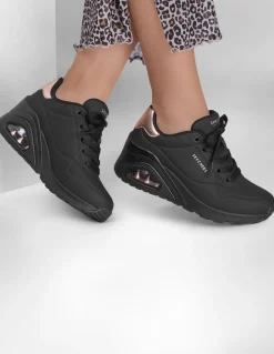 Hot skechers Baskets de ville Femme uno wedge - hi steps black gold