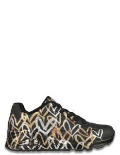 Discount skechers Baskets de ville Femme uno-metallic love black gold