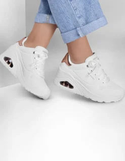 Discount skechers Baskets de ville Femme uno wedge - hi steps white gold