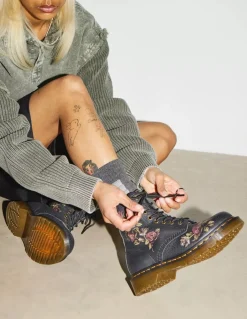New dr martens Bottines Femme 1460 black decayed roses classic tumbled nappa