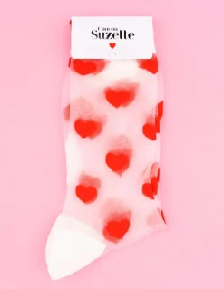 Online coucou suzette Chaussettes transparente motif coeur rouge