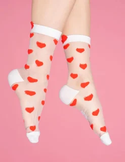 Online coucou suzette Chaussettes transparente motif coeur rouge