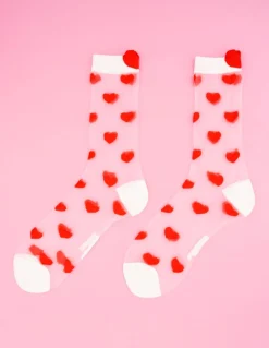Online coucou suzette Chaussettes transparente motif coeur rouge