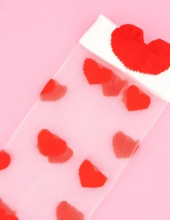 Online coucou suzette Chaussettes transparente motif coeur rouge