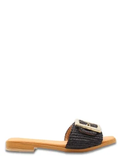 Hot sandro rosi Mules 4268 plates en bois avec clous dorés et dessus tressé noir
