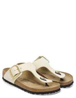 New birkenstock Mules Femme Gizeh Big Buckle Lenb Ecru