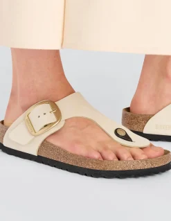 New birkenstock Mules Femme Gizeh Big Buckle Lenb Ecru