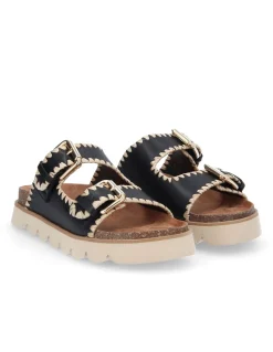 Best no name Mules Femme Sandy Edge W Cuir Black Natural