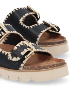 Best no name Mules Femme Sandy Edge W Cuir Black Natural