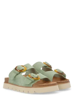 Best no name Mules Femme Sandy Slap Cuir Tilleul