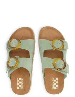 Best no name Mules Femme Sandy Slap Cuir Tilleul