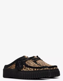 New clarks Mules femme Torhill Mule Imprimé Léopard Daim Noir