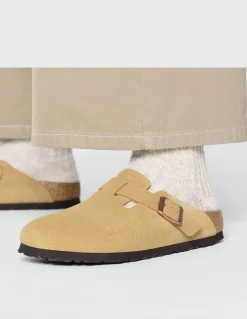 Outlet birkenstock Sabots Femme Boston Suede Leather Beige