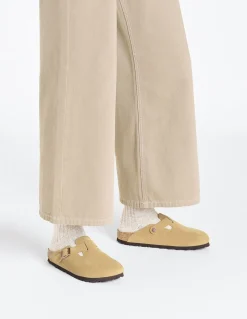Outlet birkenstock Sabots Femme Boston Suede Leather Beige
