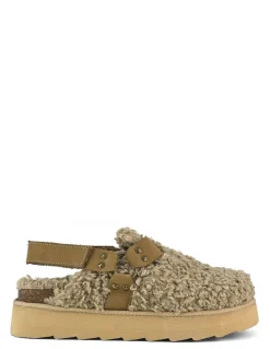Clearance colors of california Sabots Femme Furry Leather Straps Marron