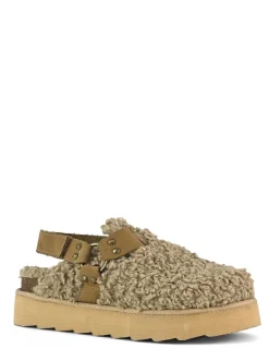 Clearance colors of california Sabots Femme Furry Leather Straps Marron