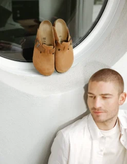 Discount birkenstock Sabots Homme boston suède Marron