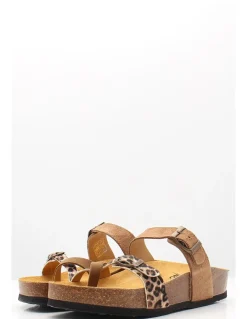 Hot plakton Sandales compensées à brides croisées camel et imprimé léopard