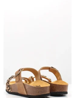 Hot plakton Sandales compensées à brides croisées camel et imprimé léopard