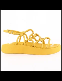 Outlet mosaic Sandales compensées femme Yellow cuir jaune