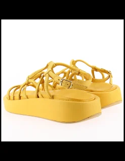 Outlet mosaic Sandales compensées femme Yellow cuir jaune