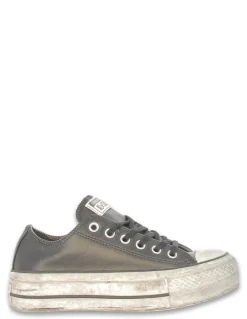 Discount converse sneakers compensées basses femme lift leather ox cuir noir effet vieilli
