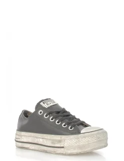 Discount converse sneakers compensées basses femme lift leather ox cuir noir effet vieilli