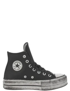 Discount converse sneakers compensées montantes femme ctas lift leather hi cuir noir effet vieilli
