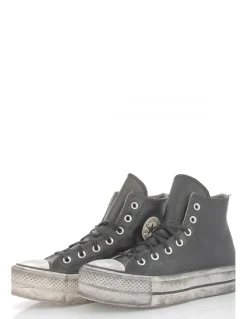 Discount converse sneakers compensées montantes femme ctas lift leather hi cuir noir effet vieilli