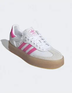 New adidas Sneakers femme Sambae cuir blanc/rose