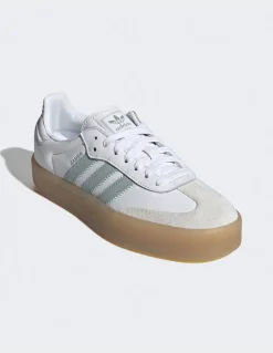 Outlet adidas Sneakers femme Sambae cuir blanc/vert pastel