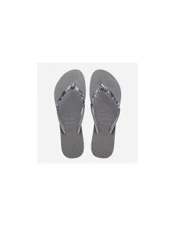 Hot havaianas Tongs Femme slim glitter II gris acier pailettes